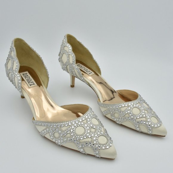 Badgley Mischka Shoes - Badgley Mischka Ginny Pointed Toe D'Orsay Evening Shoe, Ivory Satin, Women's 8